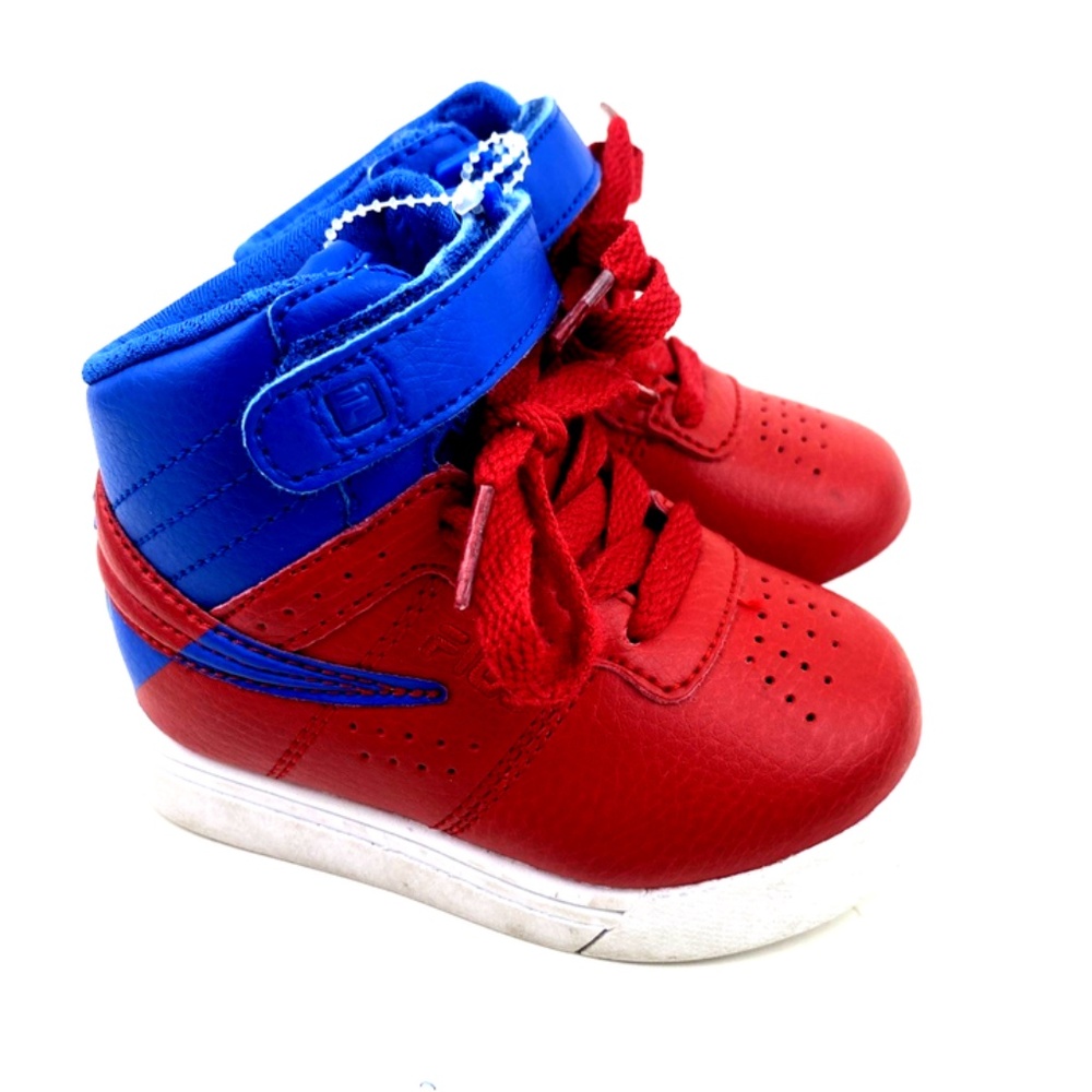 FILA Sneakers Shoes SIze 5 Baby Boy Red Blue Laces Hightops Children Kids